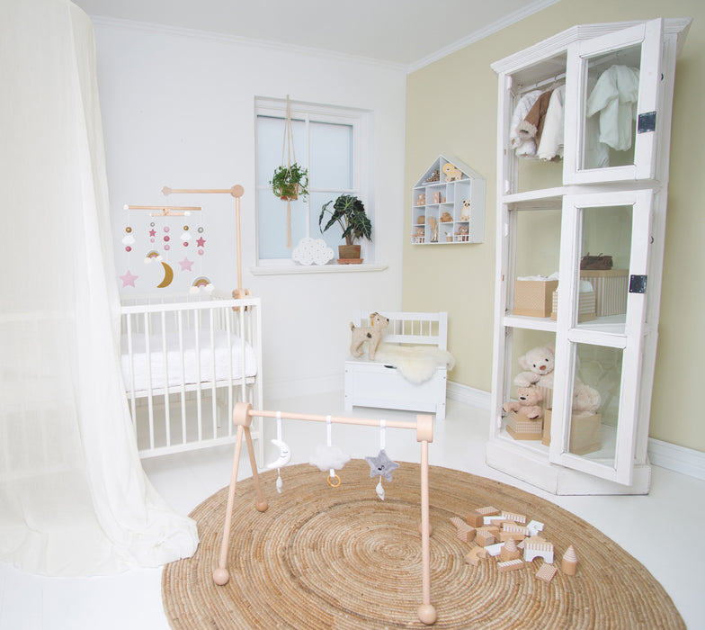 KI-generiertes Bild,JaBaDaBaDo 3D Holz Mobile Sterne Wolken Regenbogen T269 Baby Kinderzimmer