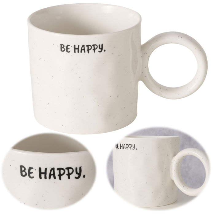 KI-generiertes Bild XL Jumbo Kaffeebecher 420ml Spruch Be Happy Henkelbecher Kaffeetasse