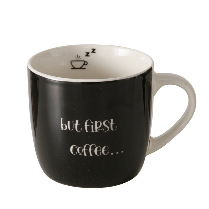KI-generiertes Bild,XL Jumbo Kaffeebecher 420ml but first Coffee Schwarz Henkelbecher Kaffeetasse