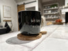 KI-generiertes Bild,XL Jumbo Kaffeebecher 420ml but first Coffee Schwarz Henkelbecher Kaffeetasse