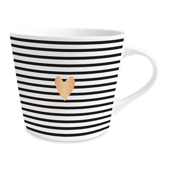 KI-generiertes Bild,Kaffeebecher 420ml Echt-Gold Motiv "Goldenes Herz" Schwarz Weiß Kaffeetasse