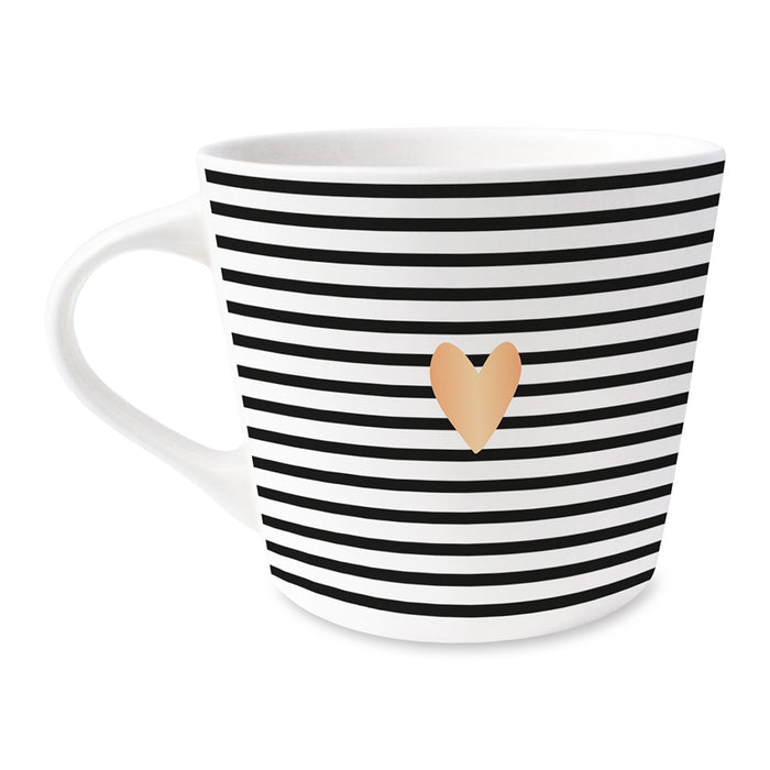KI-generiertes Bild,Kaffeebecher 420ml Echt-Gold Motiv "Goldenes Herz" Schwarz Weiß Kaffeetasse