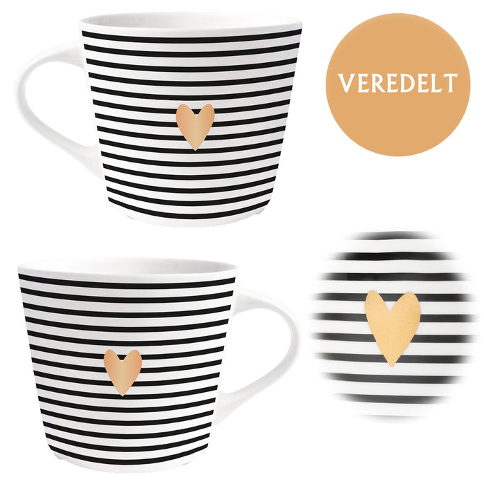 KI-generiertes Bild Kaffeebecher 420ml Echt-Gold Motiv "Goldenes Herz" Schwarz Weiß Kaffeetasse