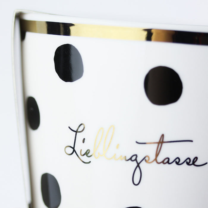KI-generiertes Bild,Kaffeebecher 420ml Echt-Gold Spruch "Lieblingstasse" Schwarz Weiß Kaffeetasse