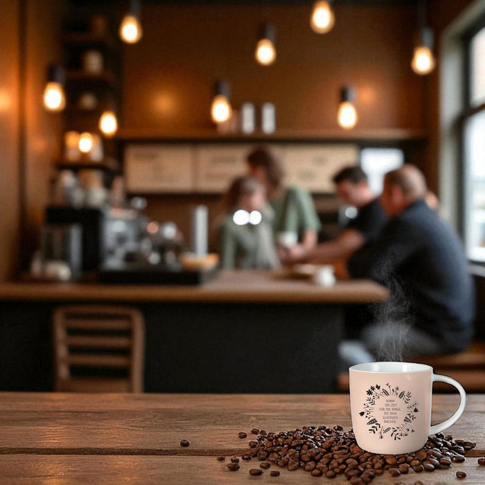 KI-generiertes Bild,Kaffeebecher 300ml Spruch "Glücklich machen" Gute Laune Tasse Kaffeetasse