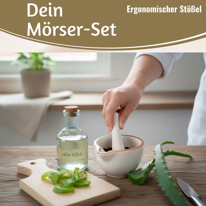 KI-generiertes Bild,Keramik Mörser Stößel Set Braun Weiß Ø 12cm kleiner Gewürzmörser Zerkleinerer
