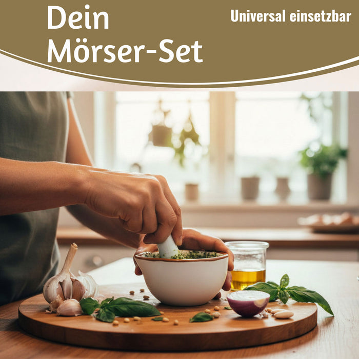 KI-generiertes Bild,Keramik Mörser Stößel Set Braun Weiß Ø 12cm kleiner Gewürzmörser Zerkleinerer
