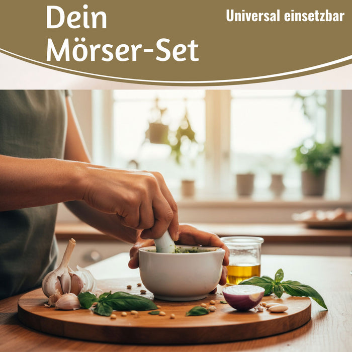 KI-generiertes Bild,Keramik Mörser Stößel Set Weiß Ø 12cm kleiner Gewürzmörser Zerkleinerer