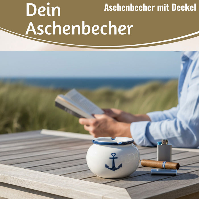 KI-generiertes Bild,Sturmaschenbecher Anker 10x7,5cm Maritim Weiß Blau Windaschenbecher Aschenbecher