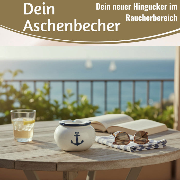 KI-generiertes Bild,Sturmaschenbecher Anker 10x7,5cm Maritim Weiß Blau Windaschenbecher Aschenbecher