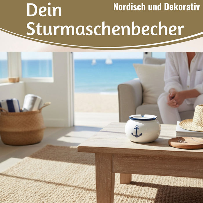 KI-generiertes Bild,Sturmaschenbecher Anker 10x7,5cm Maritim Weiß Blau Windaschenbecher Aschenbecher
