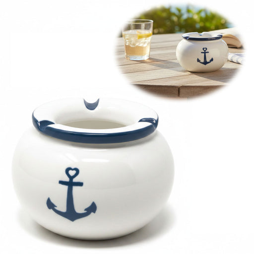 KI-generiertes Bild Sturmaschenbecher Anker 10x7,5cm Maritim Weiß Blau Windaschenbecher Aschenbecher