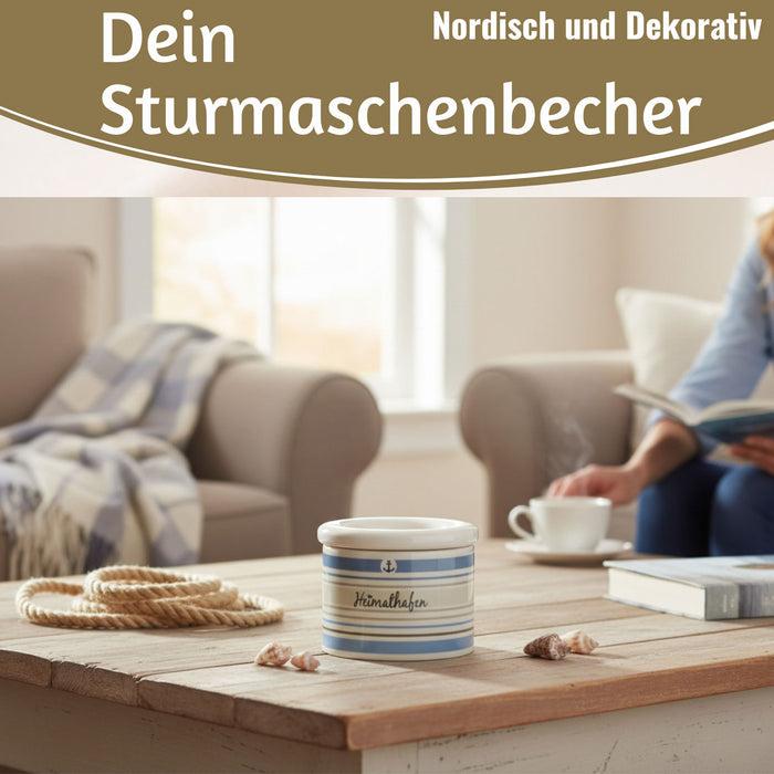 KI-generiertes Bild,Sturmaschenbecher Heimathafen 10x7,5cm Maritim Weiß Blau Windaschenbecher Aschenbecher