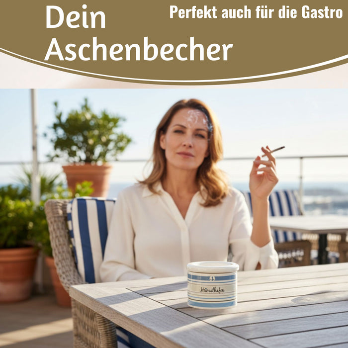 KI-generiertes Bild,Sturmaschenbecher Heimathafen 10x7,5cm Maritim Weiß Blau Windaschenbecher Aschenbecher