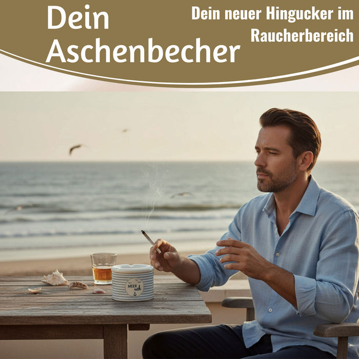 KI-generiertes Bild,Sturmaschenbecher Meer-Weh 10x7,5cm Maritim Weiß Blau Windaschenbecher Aschenbecher