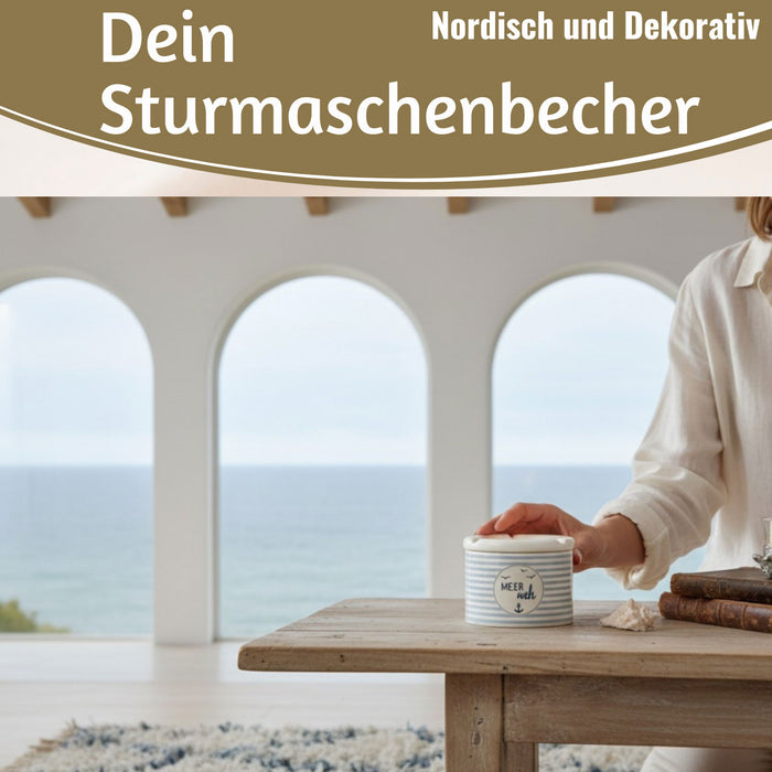 KI-generiertes Bild,Sturmaschenbecher Meer-Weh 10x7,5cm Maritim Weiß Blau Windaschenbecher Aschenbecher