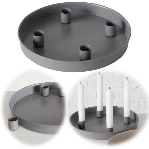 KI-generiertes Bild Kerzentablett Kerzenhalter Magnet Grau 4 Stabkerzen Rund Ø25cm Deko Tablett