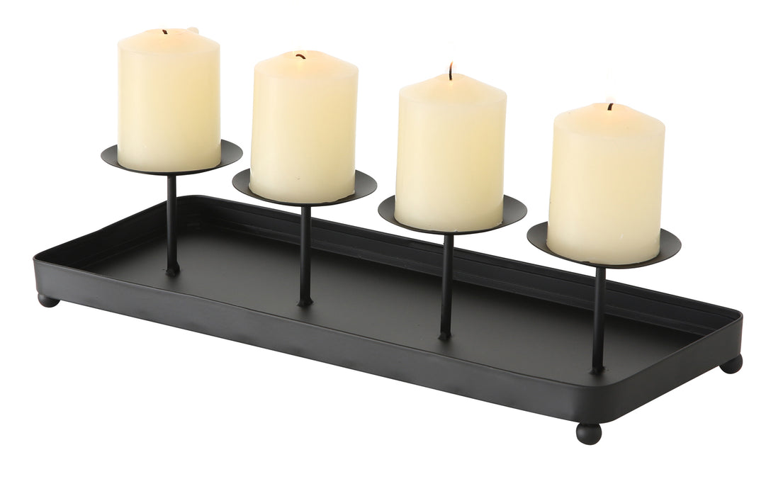 KI-generiertes Bild,4-fach Kerzenschale Eisen 40cm Schwarz Stumpenkerze Kerzenständer Kerzenleiste