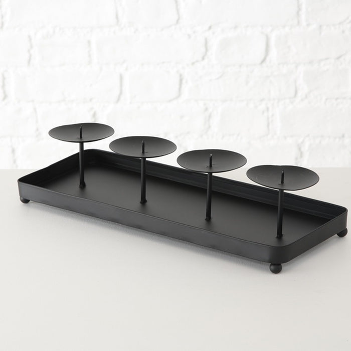 KI-generiertes Bild,4-fach Kerzenschale Eisen 40cm Schwarz Stumpenkerze Kerzenständer Kerzenleiste