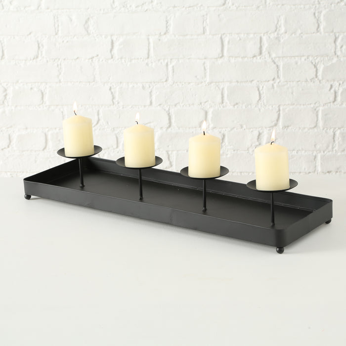 KI-generiertes Bild,4-fach Kerzenschale Eisen 40cm Schwarz Stumpenkerze Kerzenständer Kerzenleiste