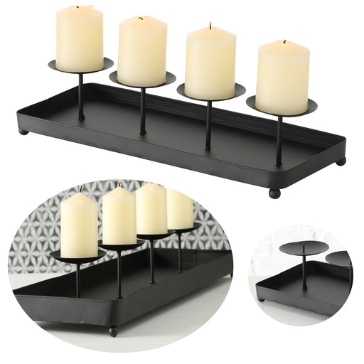 KI-generiertes Bild 4-fach Kerzenschale Eisen 40cm Schwarz Stumpenkerze Kerzenständer Kerzenleiste