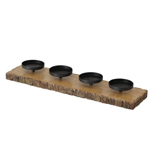 KI-generiertes Bild,4-fach Kerzenschale Holz 46cm Braun Kerzenständer Kerzenleiste Kerzentablett