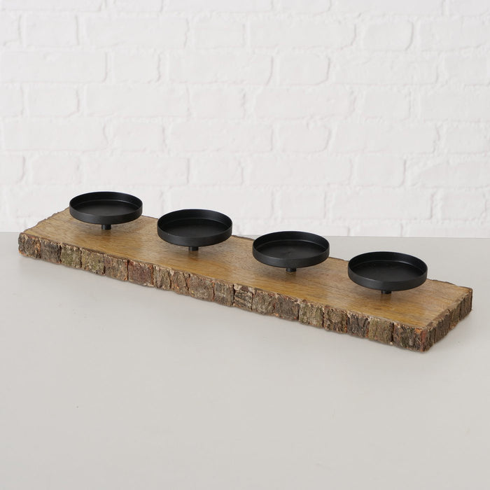 KI-generiertes Bild,4-fach Kerzenschale Holz 46cm Braun Kerzenständer Kerzenleiste Kerzentablett