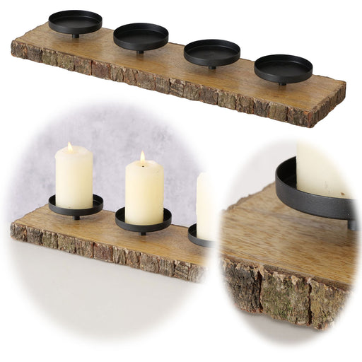 KI-generiertes Bild 4-fach Kerzenschale Holz 46cm Braun Kerzenständer Kerzenleiste Kerzentablett
