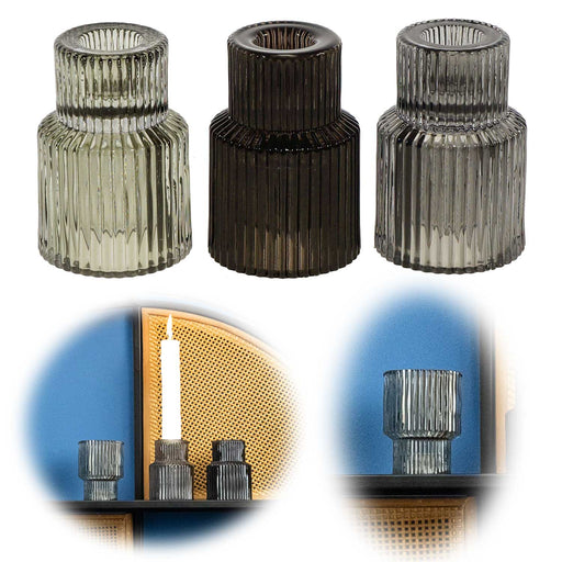 KI-generiertes Bild 3-fach Retro Glas Teelichthalter 2in1 Stabkerzen-Kerzenhalter Teelichtglas