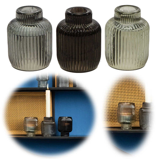 KI-generiertes Bild 3-fach Retro Glas Teelichthalter 2in1 Stabkerzen-Kerzenhalter Teelichtglas