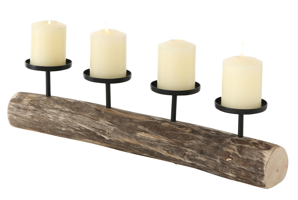 KI-generiertes Bild,4-fach Kerzenschale Holz 51cm Braun Stumpenkerze Kerzenständer Kerzenleiste