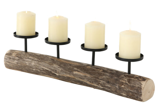 KI-generiertes Bild,4-fach Kerzenschale Holz 51cm Braun Stumpenkerze Kerzenständer Kerzenleiste