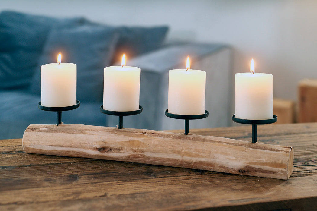 KI-generiertes Bild,4-fach Kerzenschale Holz 51cm Braun Stumpenkerze Kerzenständer Kerzenleiste