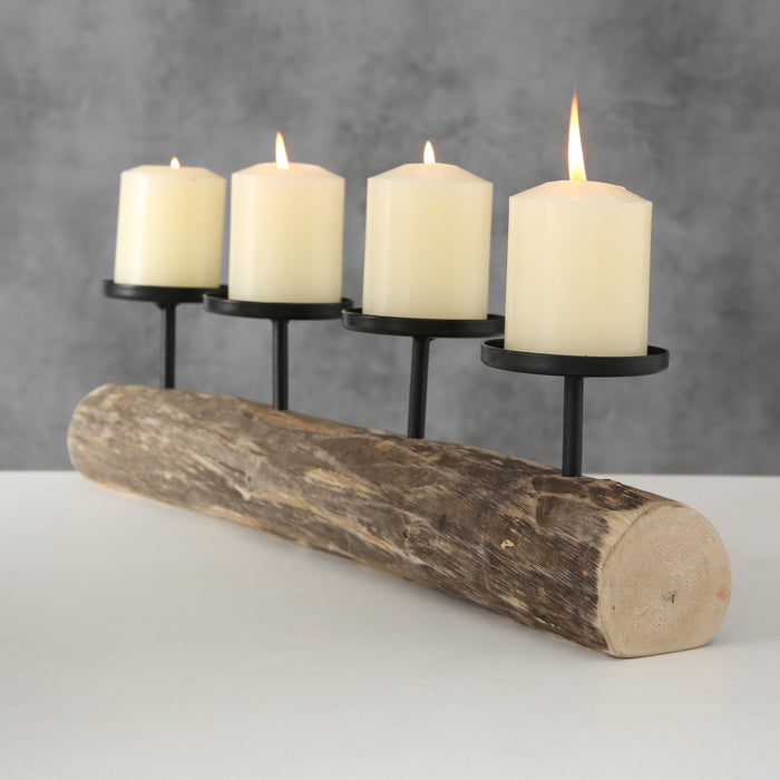 KI-generiertes Bild,4-fach Kerzenschale Holz 51cm Braun Stumpenkerze Kerzenständer Kerzenleiste