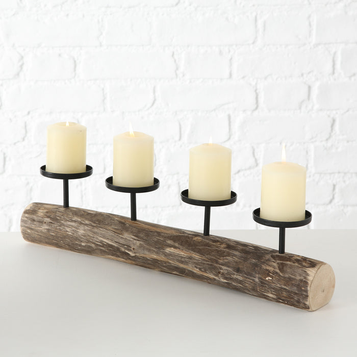 KI-generiertes Bild,4-fach Kerzenschale Holz 51cm Braun Stumpenkerze Kerzenständer Kerzenleiste
