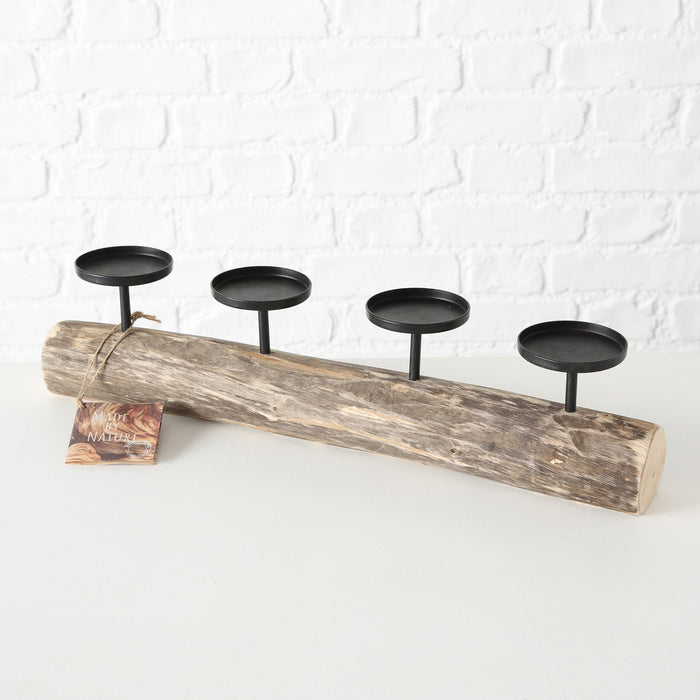KI-generiertes Bild,4-fach Kerzenschale Holz 51cm Braun Stumpenkerze Kerzenständer Kerzenleiste
