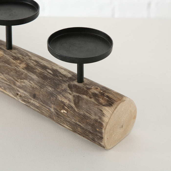 KI-generiertes Bild,4-fach Kerzenschale Holz 51cm Braun Stumpenkerze Kerzenständer Kerzenleiste
