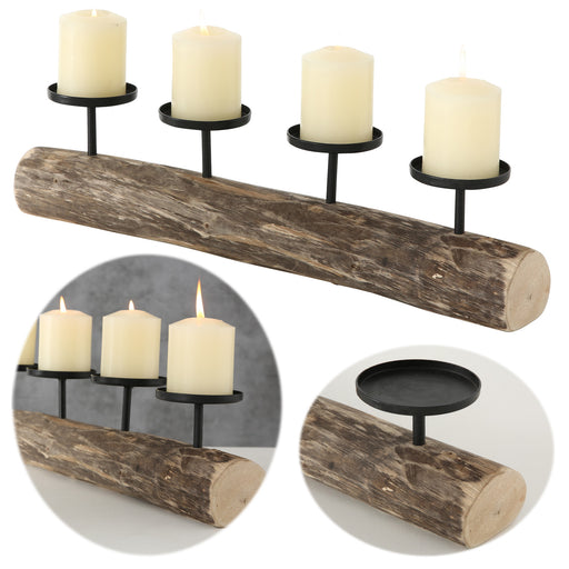 KI-generiertes Bild 4-fach Kerzenschale Holz 51cm Braun Stumpenkerze Kerzenständer Kerzenleiste