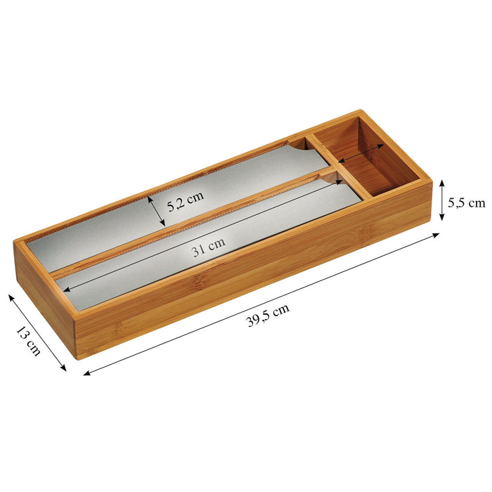 KI-generiertes Bild,3-fach Holz Folienspender Bambus Schubladen Alufolienspender Folienschneider