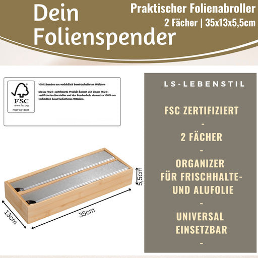 KI-generiertes Bild,2-fach Holz Folienspender Bambus Schubladen Alufolienspender Folienschneider
