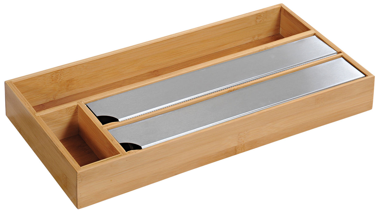 KI-generiertes Bild,4-fach Holz Folienspender Bambus Schubladen Alufolienspender Folienschneider