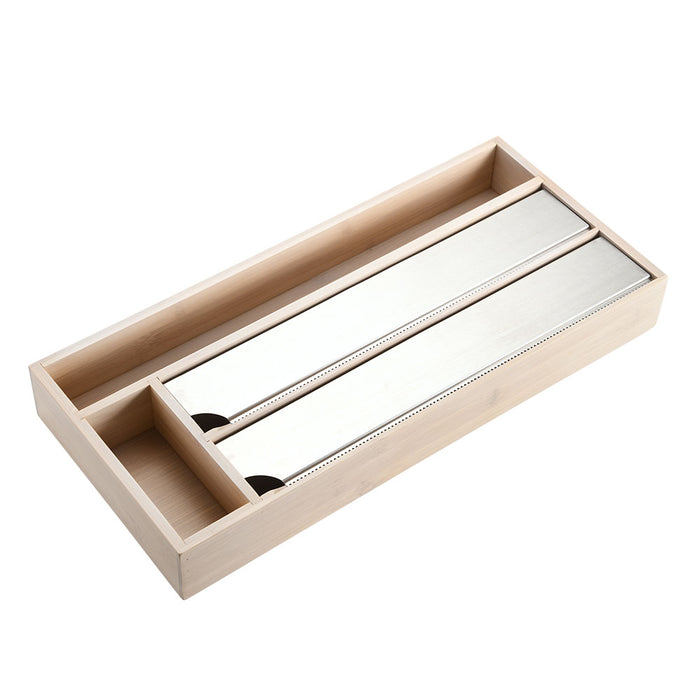 KI-generiertes Bild,4-fach Holz Folienspender Bambus Schubladen Alufolienspender Folienschneider