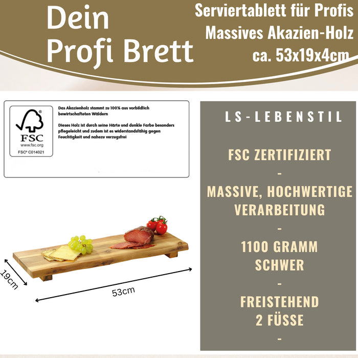 KI-generiertes Bild,XL Vesperbrett Servierbrett 53cm Akazie Schneidebrett Serviertablett auf Füßen
