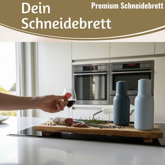 KI-generiertes Bild,XL Vesperbrett Servierbrett 53cm Akazie Schneidebrett Serviertablett auf Füßen