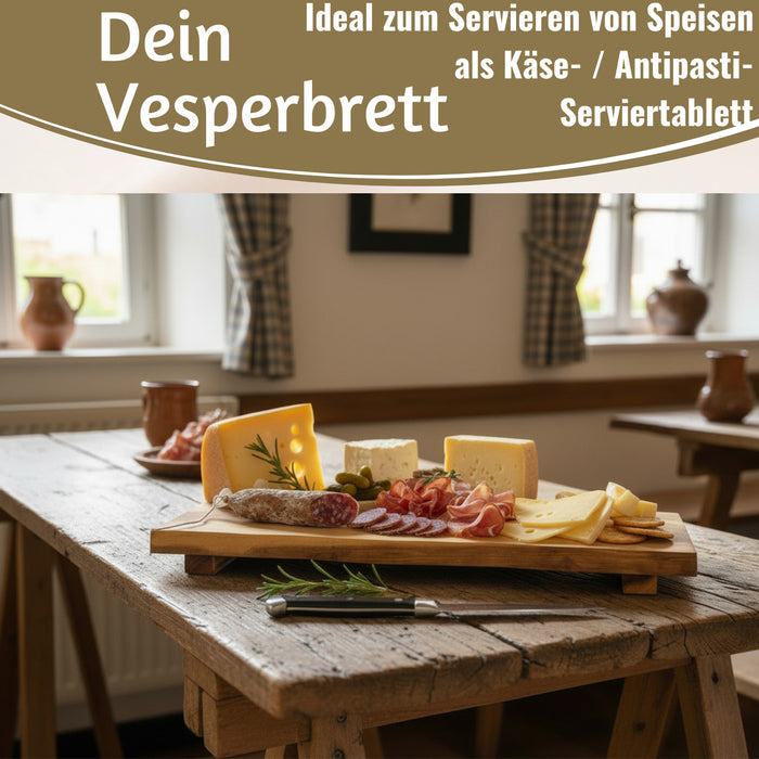 KI-generiertes Bild,XL Vesperbrett Servierbrett 53cm Akazie Schneidebrett Serviertablett auf Füßen