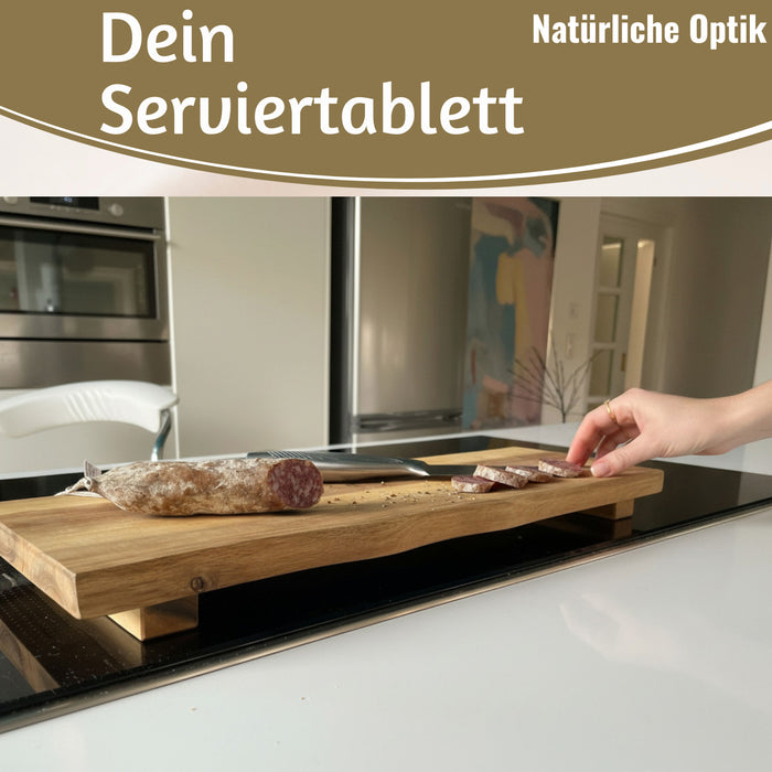 KI-generiertes Bild,XL Vesperbrett Servierbrett 53cm Akazie Schneidebrett Serviertablett auf Füßen