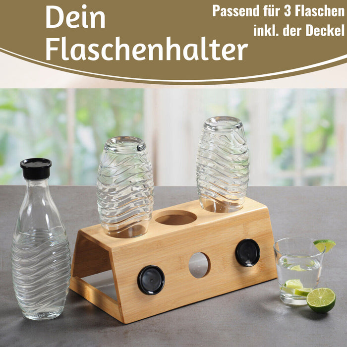 KI-generiertes Bild,Holz Flaschenständer Bambus passend für 3 Sodastream Flaschen Abtropfschale