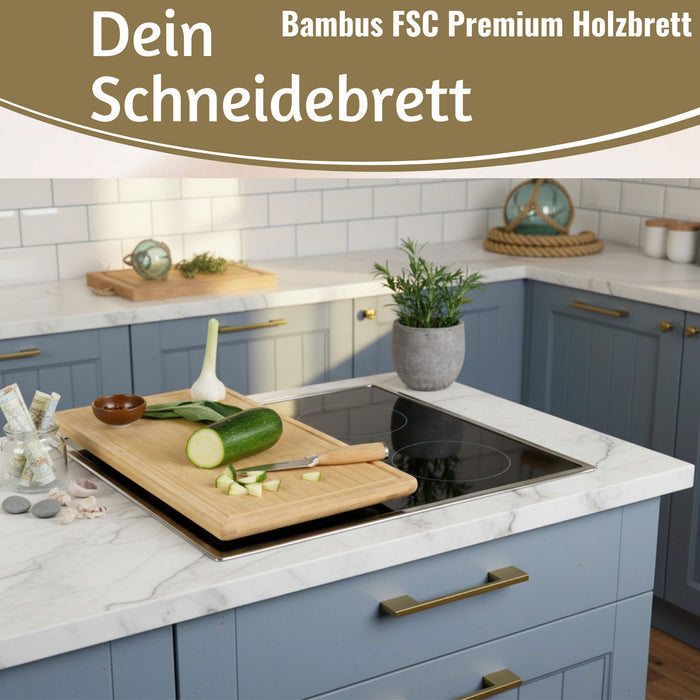 KI-generiertes Bild,XL Holz Schneidebrett Herdabdeckplatte 50x28cm Bambus Küchenbrett Holzbrett Saftrille