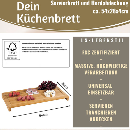 KI-generiertes Bild,XL Holz Schneidebrett Herdabdeckplatte 54x28cm Bambus Küchenbrett Holzbrett Saftrille