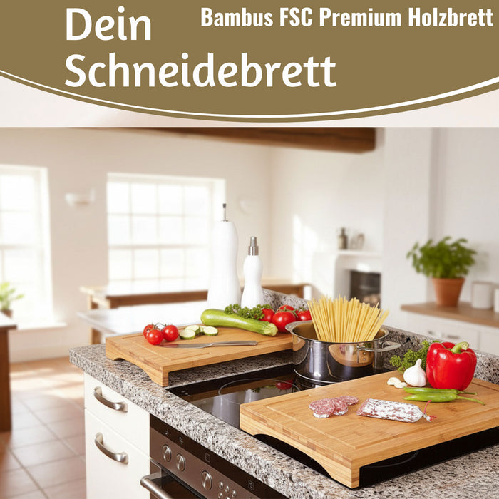 KI-generiertes Bild,XL Holz Schneidebrett Herdabdeckplatte 54x28cm Bambus Küchenbrett Holzbrett Saftrille